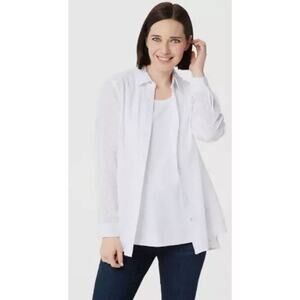 Denim Co. Solid Clip Dot Button Front Blouse & Knit Tank Set White L New A352965